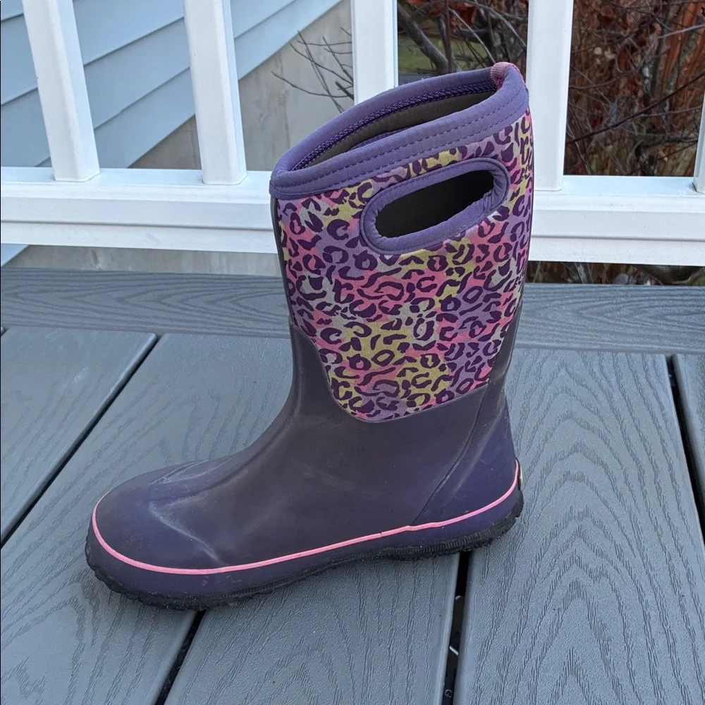 BOGS Youth Girl Classic II Rain Snow Boots Purple Leopard Print US Size  5/EU 38